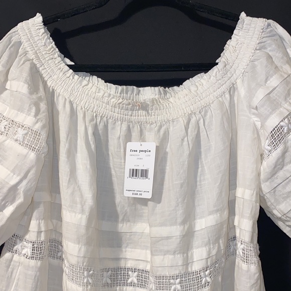 NWT FreePeople Ivory Lace Short Sleeve Off Shoulder Party Peasant Top in Ivory S - Picture 4 of 16